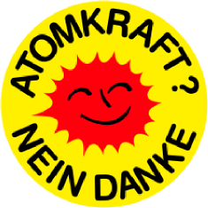 Das Symbol der Atomkraftgegner: Die lachende Sonne mit dem Slogan "Atomkraft? Nein danke"