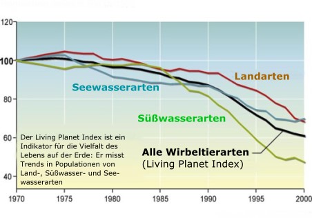 Grafik, die den Verlust an biologischer Vielfalt von 1970 - 2000 darstellt