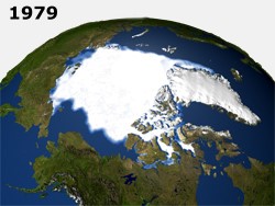Satellitenfoto, das die Ausdehnung des arktischen Meereises im Sommer 1979 zeigt